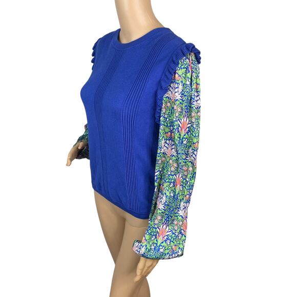 Anthropologie Current Air Twee Floral Nouveau Contrast Sweater Knit Top SZ M - Picture 8 of 16